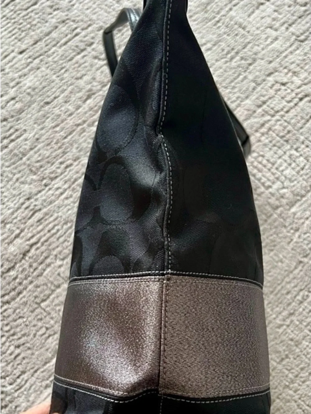 Coach Black Signature Tote with Metallic Band